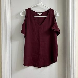 Charming Charlie Burgundy Cold Shoulder Blouse/Tunic [Size Small]